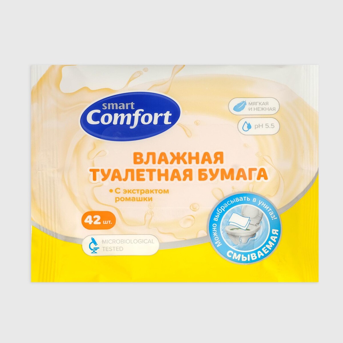 

Влажная туалетная бумага comfort smart с ромашкой, 42 шт., Белый