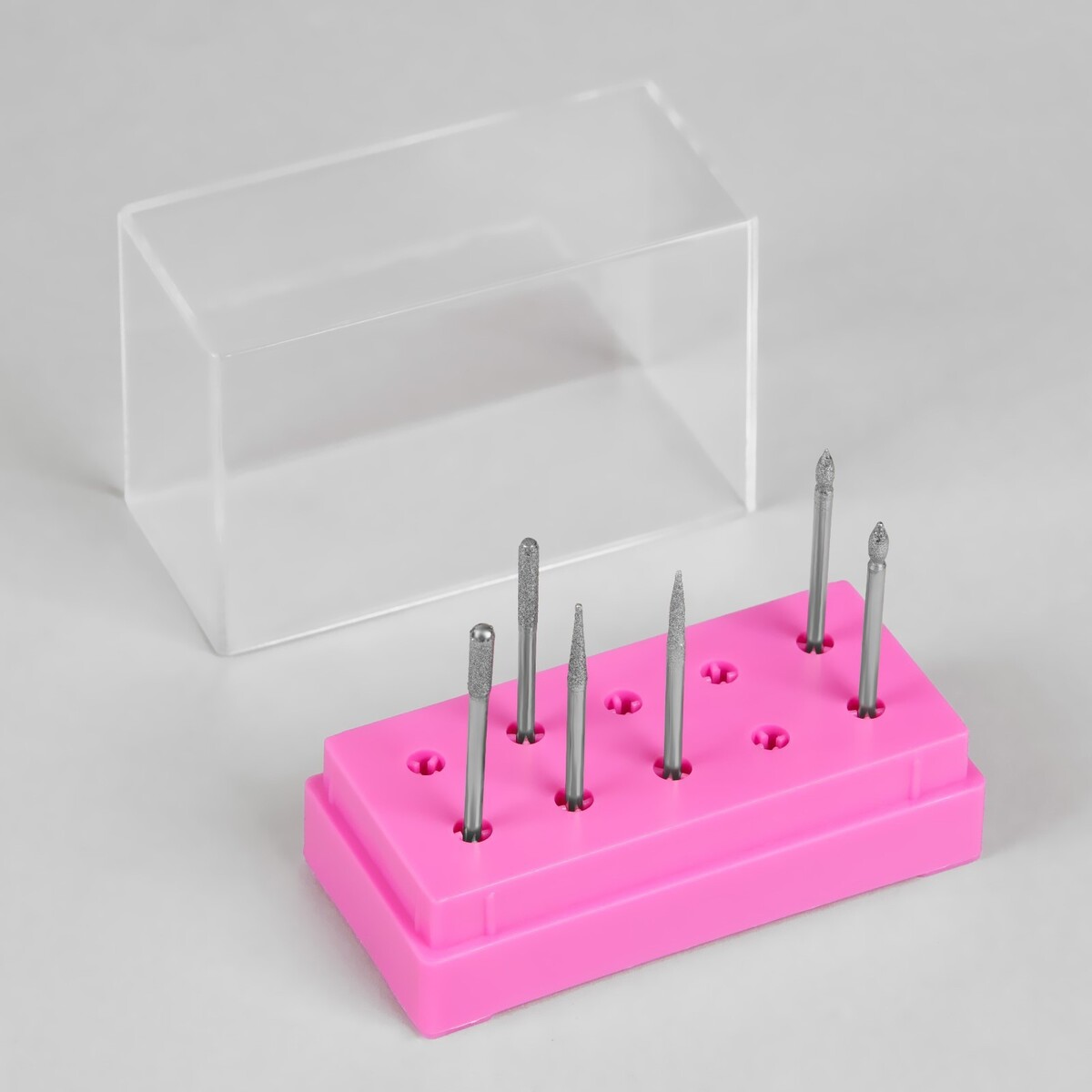 Подставка под фрезы, прямоугольная, 10 отделений, 8 × 3,6 см, с крышкой, в картонной коробке, цвет розовый/прозрачный подставка интерьерная стекло с зеркалом прямоугольная волна 4х16х21 см