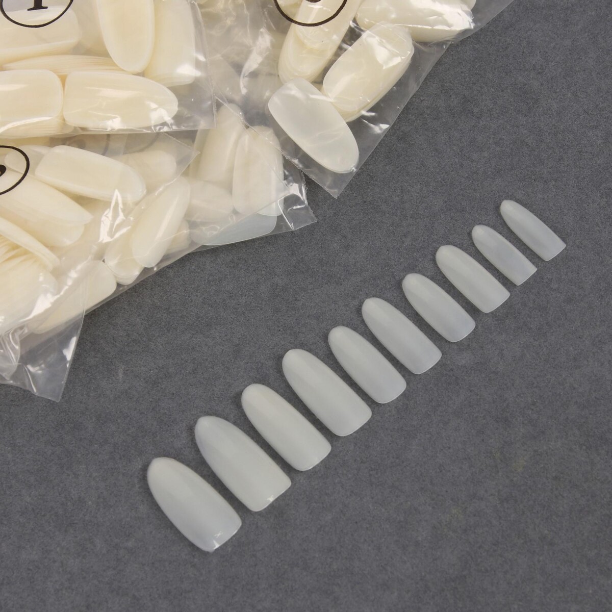 Типсы для ногтей, форма овал, 500 шт, в пакете, 10 размеров, цвет слоновая кость