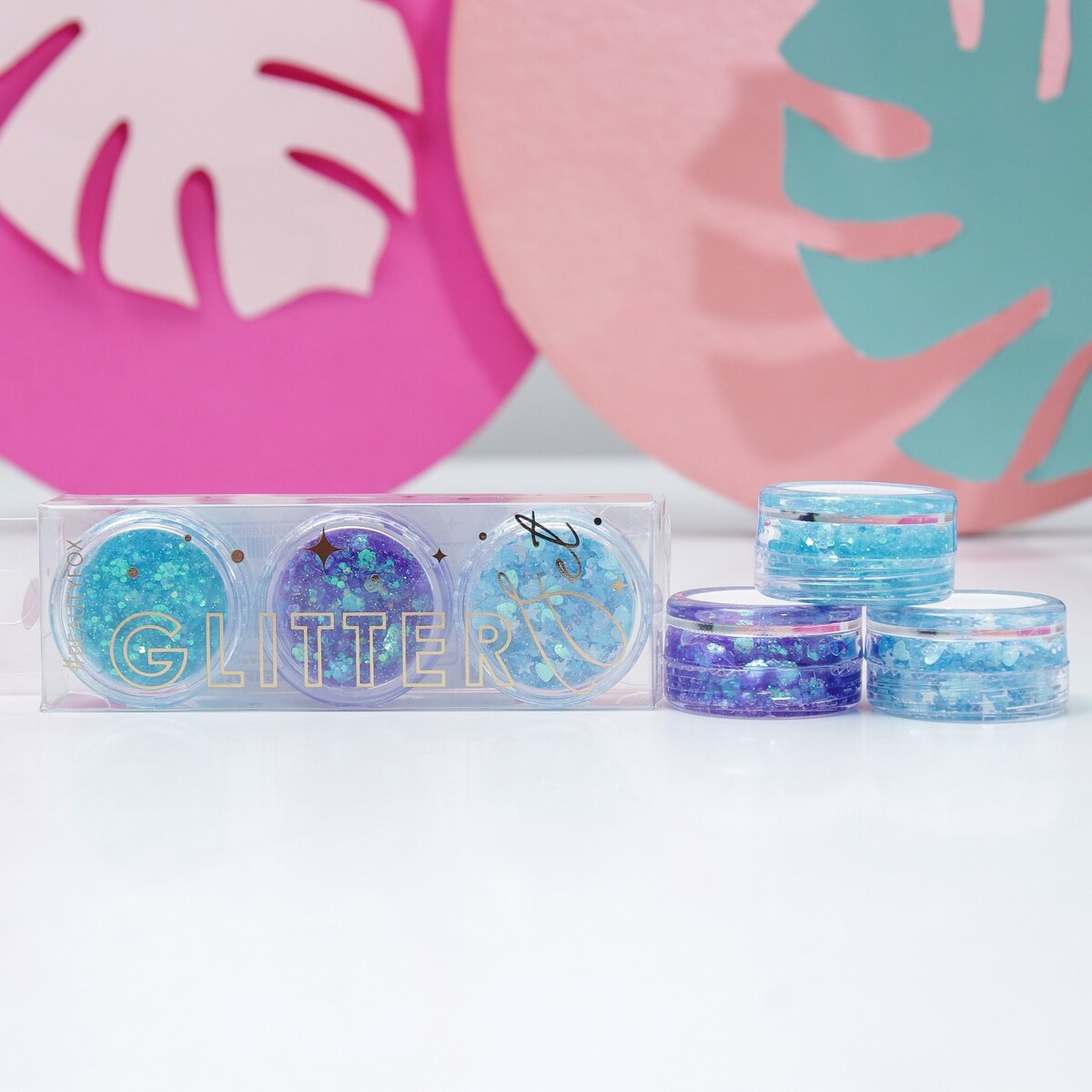 

Набор блесток для лица и тела на гелевой основе glitter set, 3 цвета по 3 мл, Голубой;фиолетовый