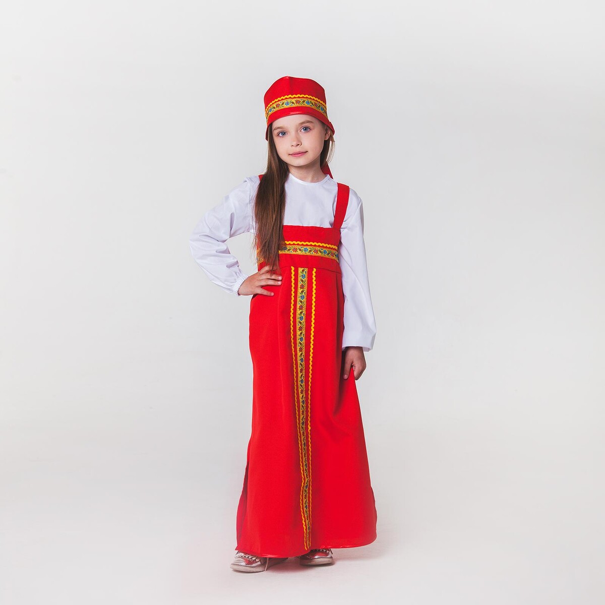 Карнавальный костюм для девочки русский народный костюм для девочки с кокошником голубые узоры р р 34 рост 134 см