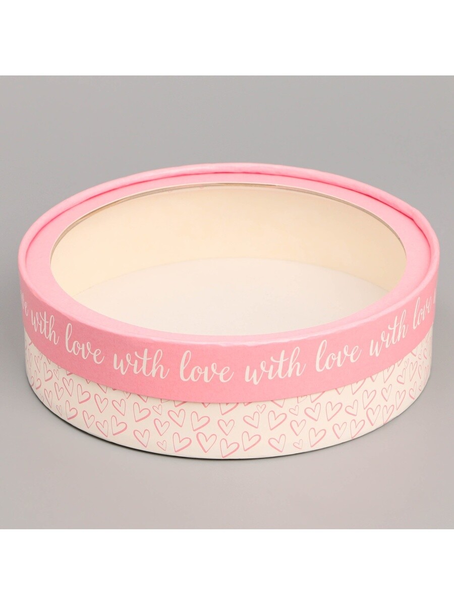 

Коробка для макарун, кондитерская упаковка тубус с окном with love 20 х 20 х 5 см, Розовый;белый