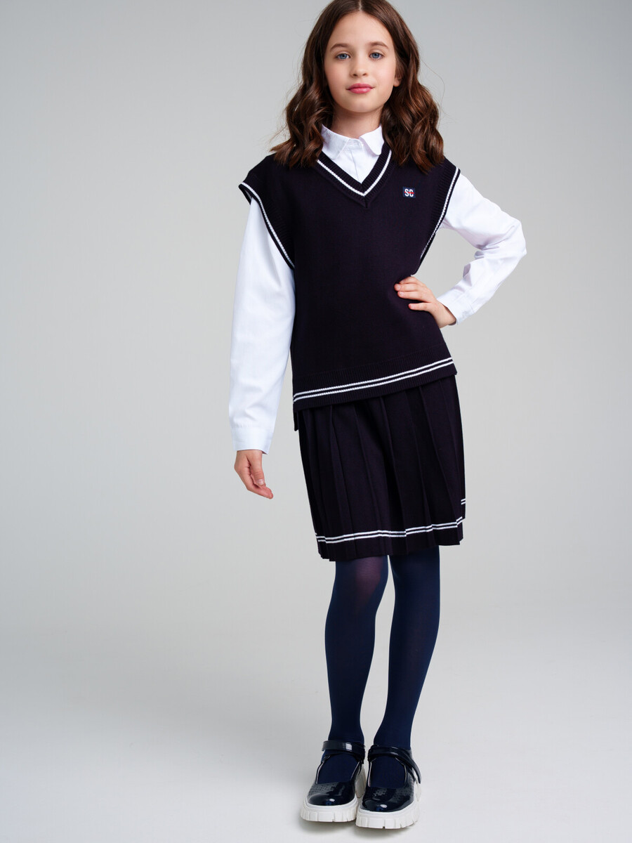 Комплект трикотажный кардиган юбка школьный костюм вязаного школьницы жилет