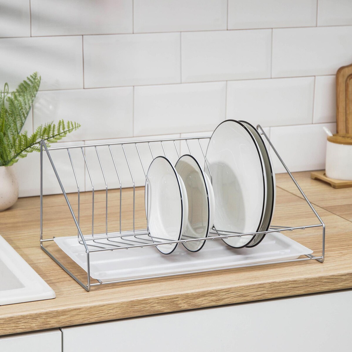 фото Сушилка для посуды с поддоном, 38×17,5×23,5 см, цвет хром no brand