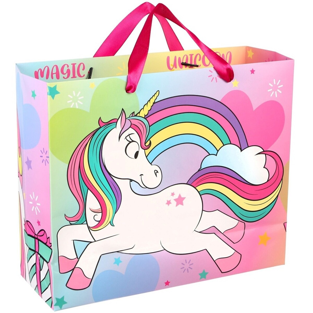 

Пакет подарочный, 31×26×11 см, пластиковое окно, упаковка, минни маус и единорог, Разноцветный