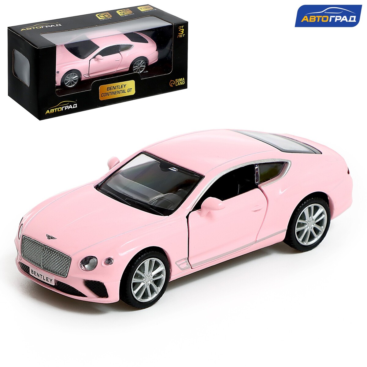 Машина металлическая bentley continental gt, 1:32, инерция, цвет матовый  розовый Автоград 04284051: купить за 930 руб в интернет магазине с  бесплатной доставкой