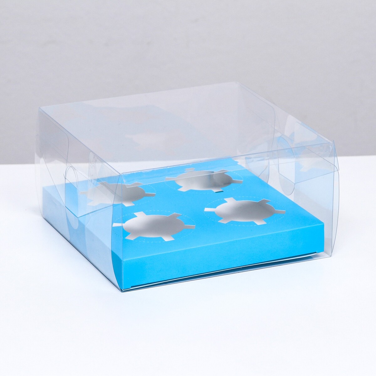 Коробка на 4 капкейка, голубой 18.5 × 18 × 10 см