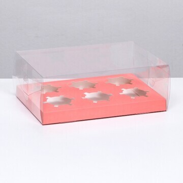 Коробка на 6 капкейков, розовый 26.8 × 1