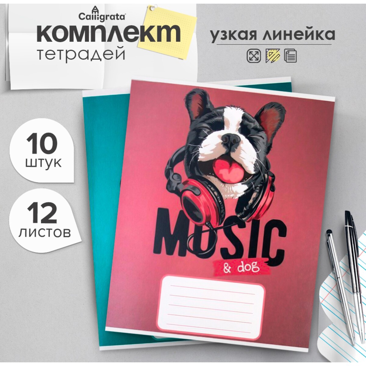 

Комплект тетрадей из 10 штук, 12 листов в узкую линию calligrata