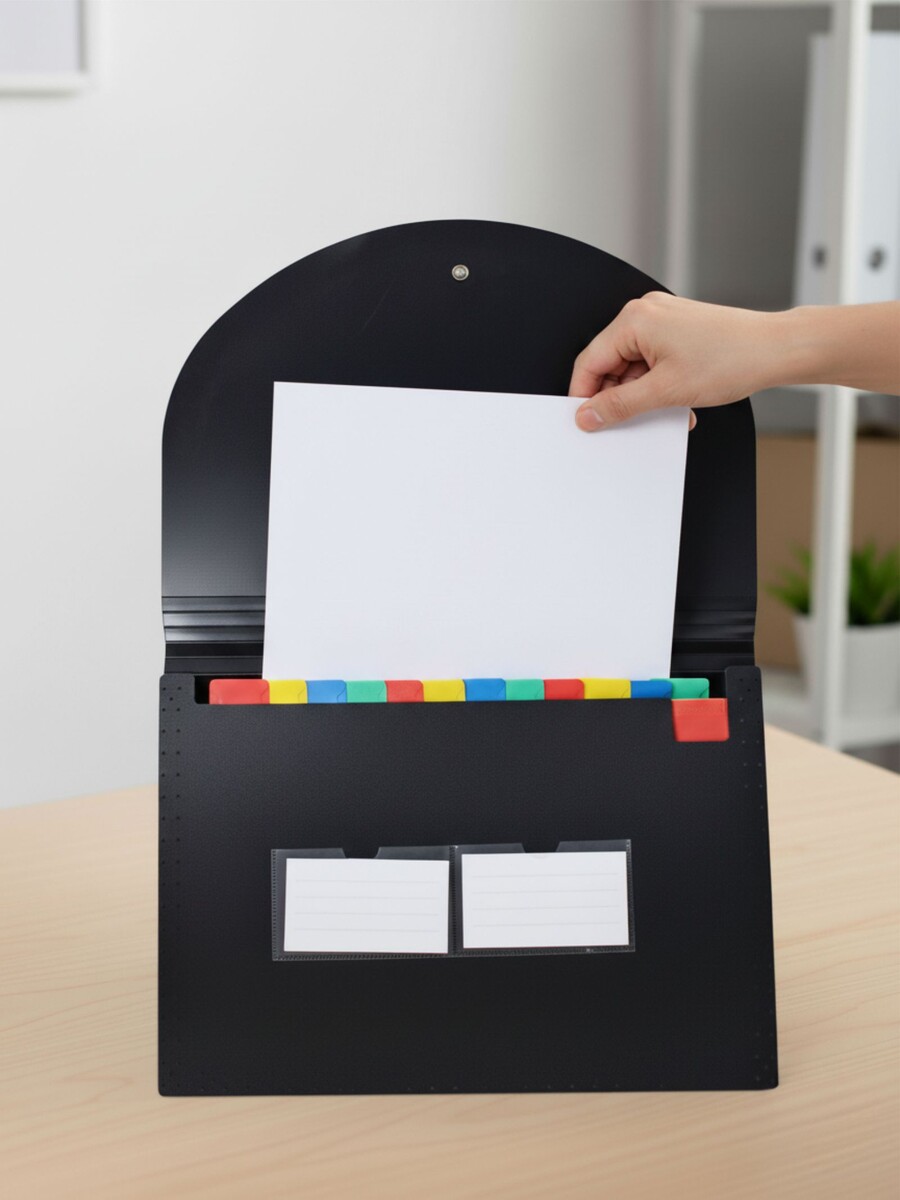 

Папка 12 отделений, а4, с цветными разделителями, черная, Черный