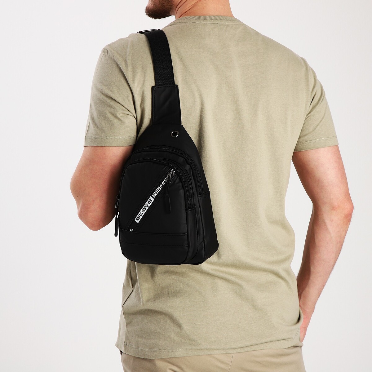 Сумка слинг мужская из текстиля, отверстие для наушников, цвет черный сумка слинг мужская из текстиля отверстие для наушников зеленый