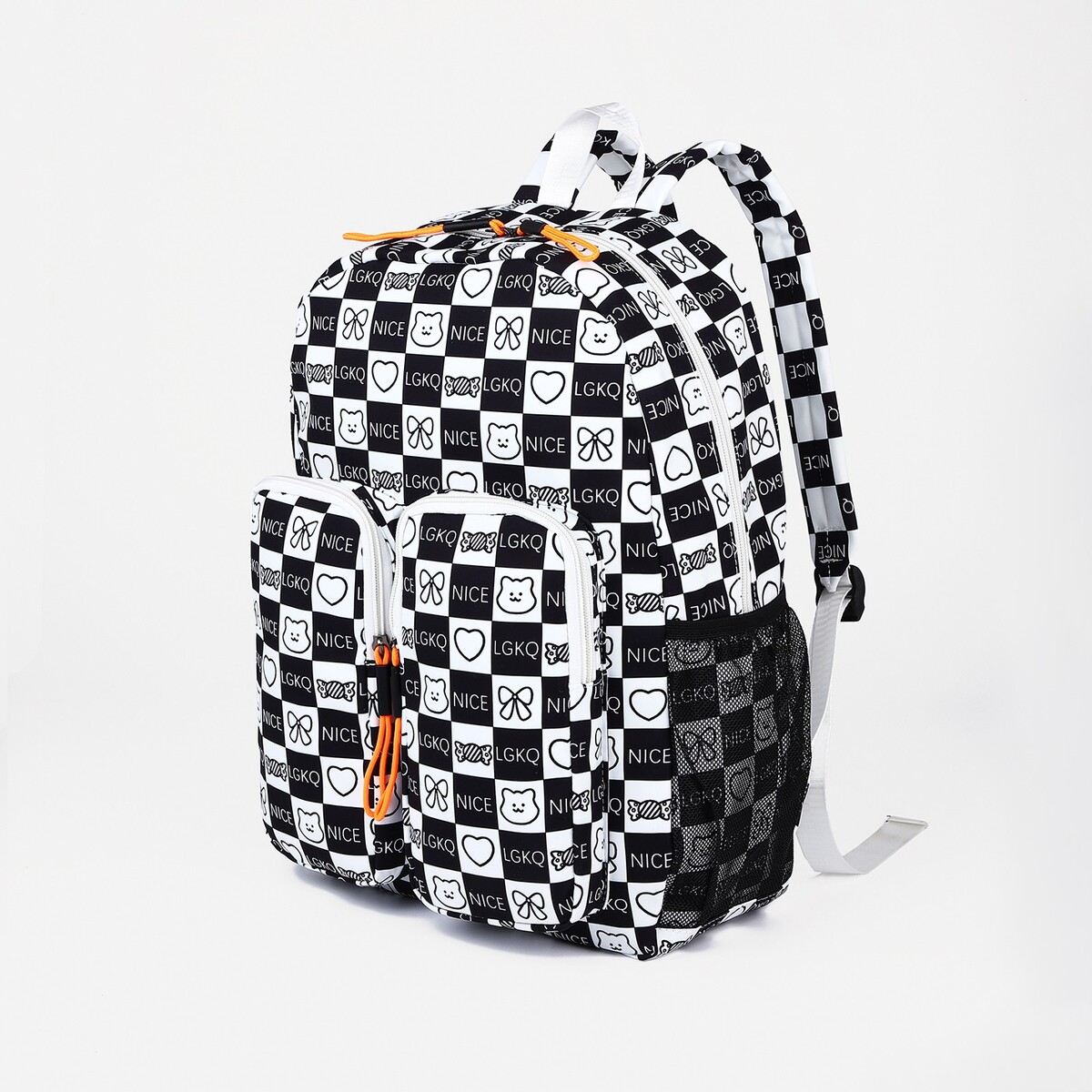 Рюкзак школьный из текстиля на молнии, 5 карманов, цвет черный