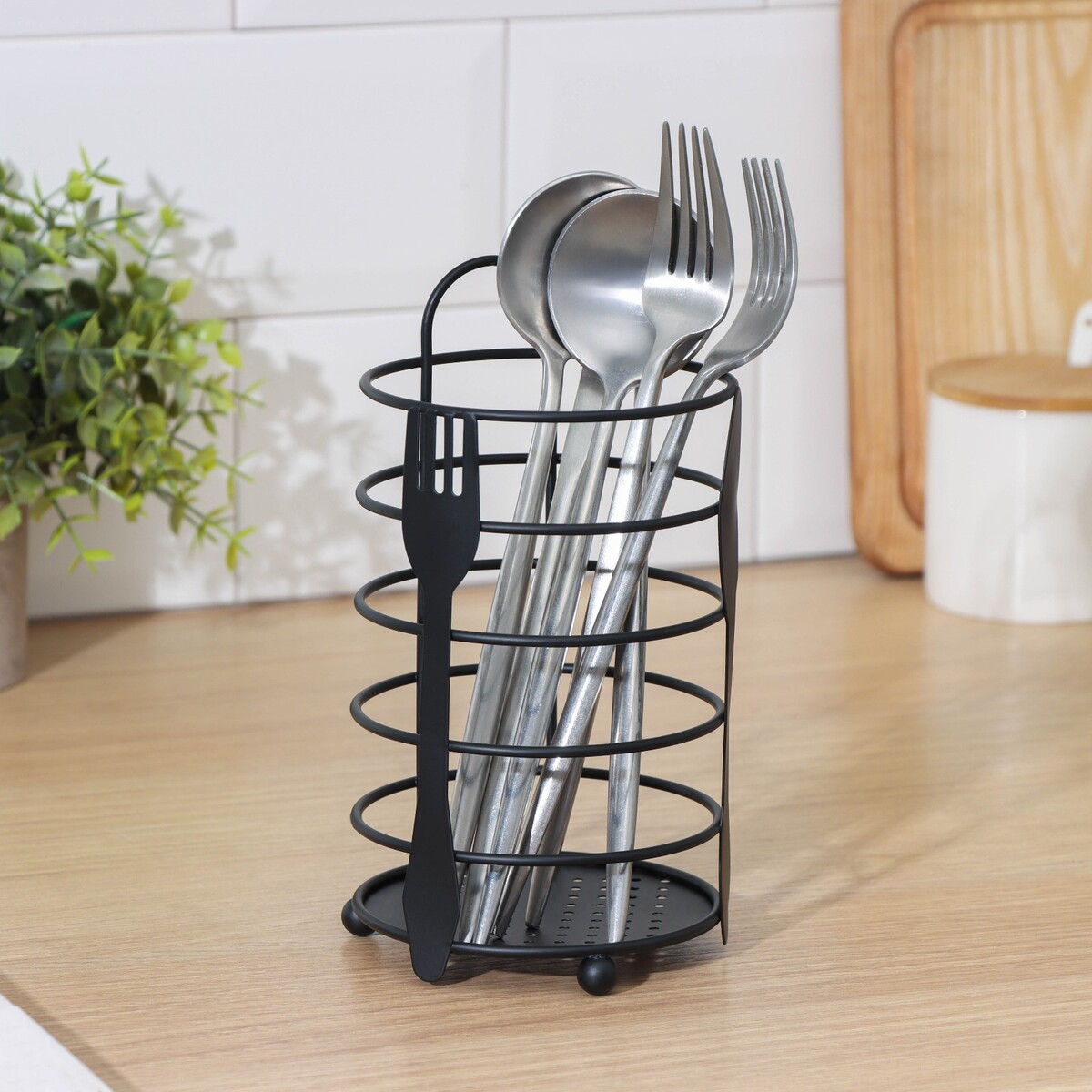 Сушилка для столовых приборов доляна, 10,3×10,3×18,5 см, цвет черный сушилка для посуды и приборов настольная 1 ярус tekno tel