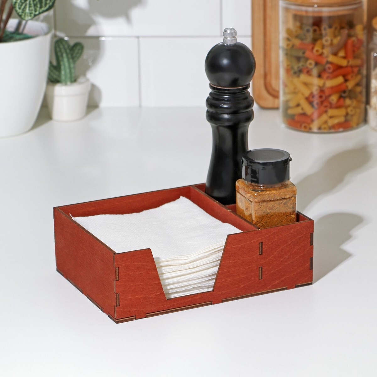 Салфетница деревянная доляна, с отделениями для специй, 18,5×13,5×6 см, цвет мокко подставка деревянная для столовых приборов доляна 25×8×4 см мокко