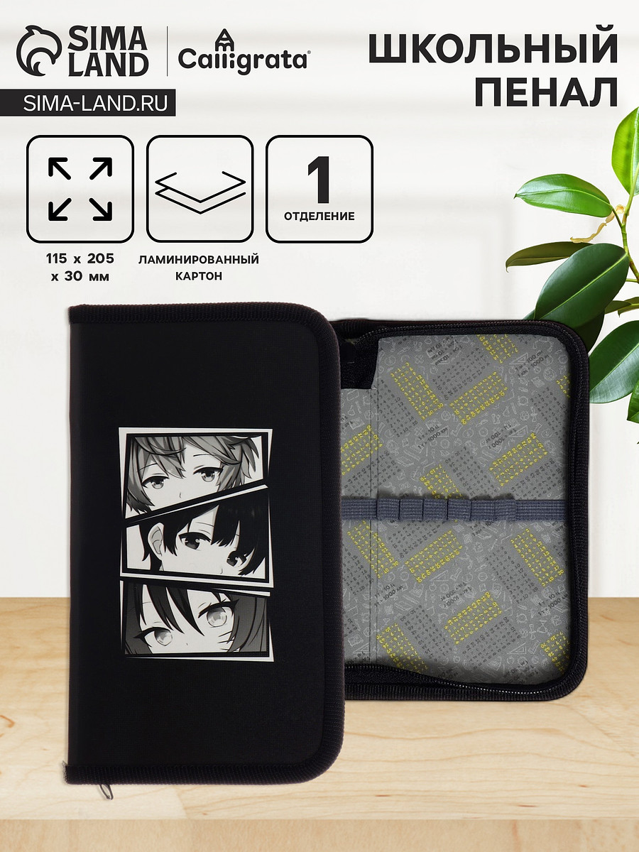 

Пенал школьный, 1 секция, 11.5×20.5×3 см, Черный;белый