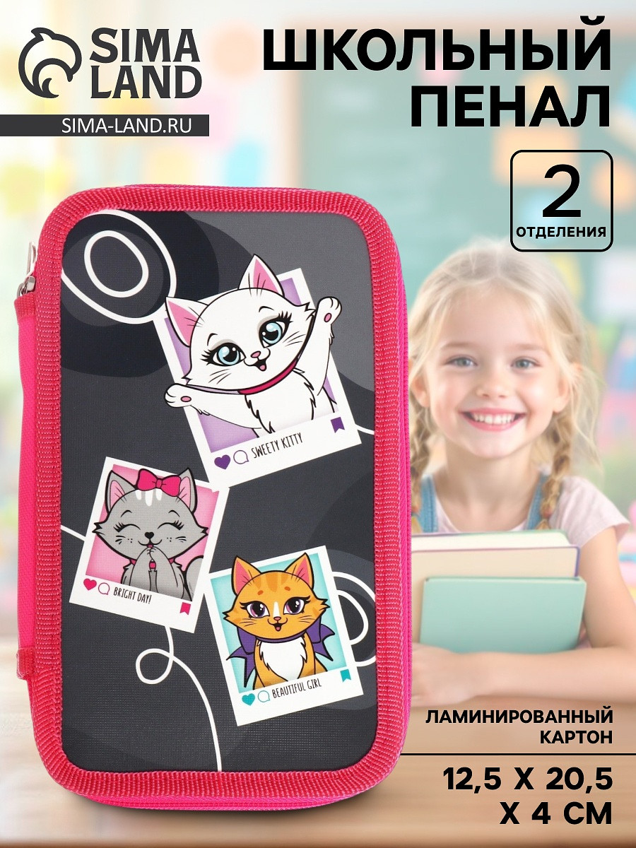 

Пенал школьный, 2 секции, 12.5×20.5×4 см, Разноцветный;розовый;серый