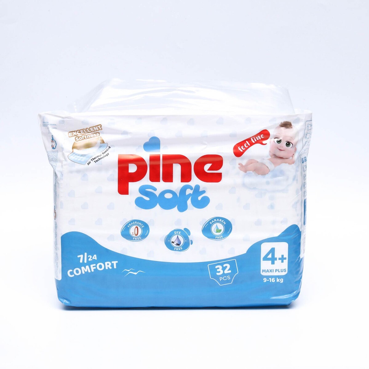 Подгузники детские pine soft 4+ maxi plus (9-16 kg), 32 шт No brand