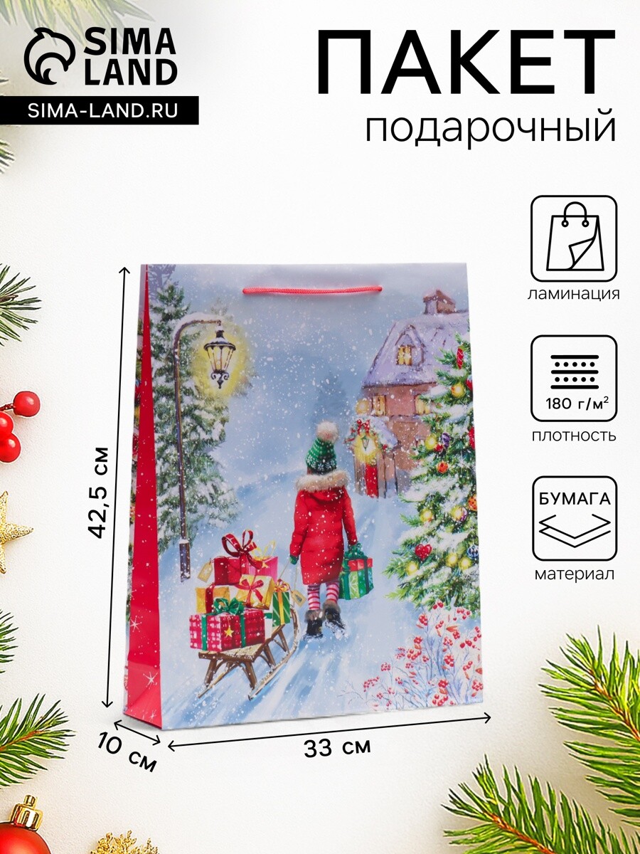 

Пакет подарочный новогодний ламинированный, Разноцветный