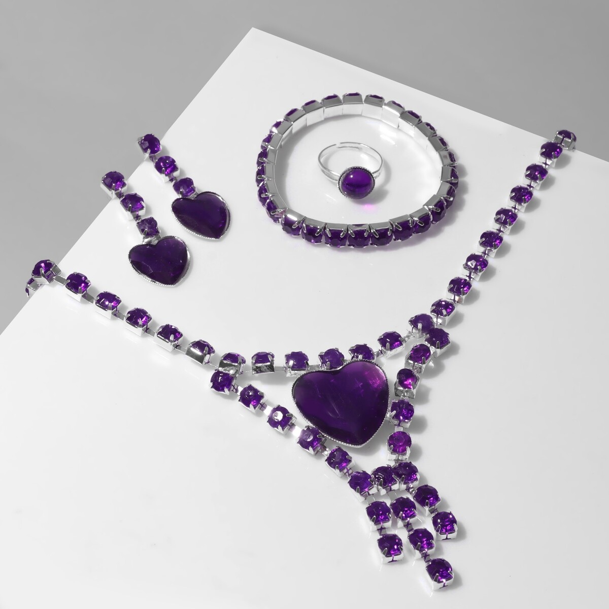Набор 4 предмета: серьги, колье, браслет, кольцо кольцо для пилатеса 37 см фиолетовый