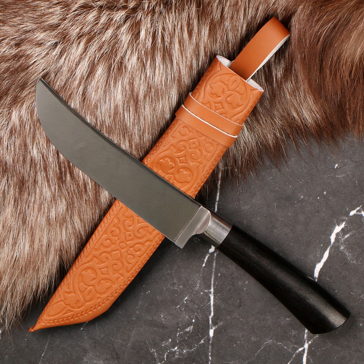 Нож корд куруш - малый, граб черный, сухма, пуговица, гарда олово. нс 420 (13-14 см) пуговица