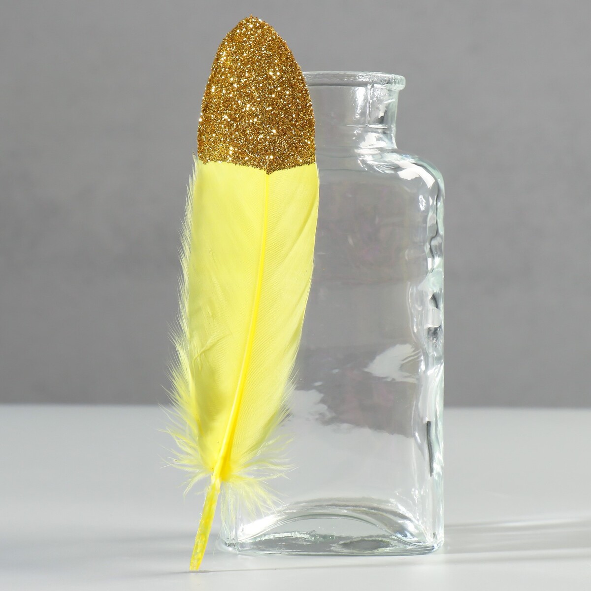 Набор перьев гуся 15-20 см, 10 шт, желтый с золотой крошкой