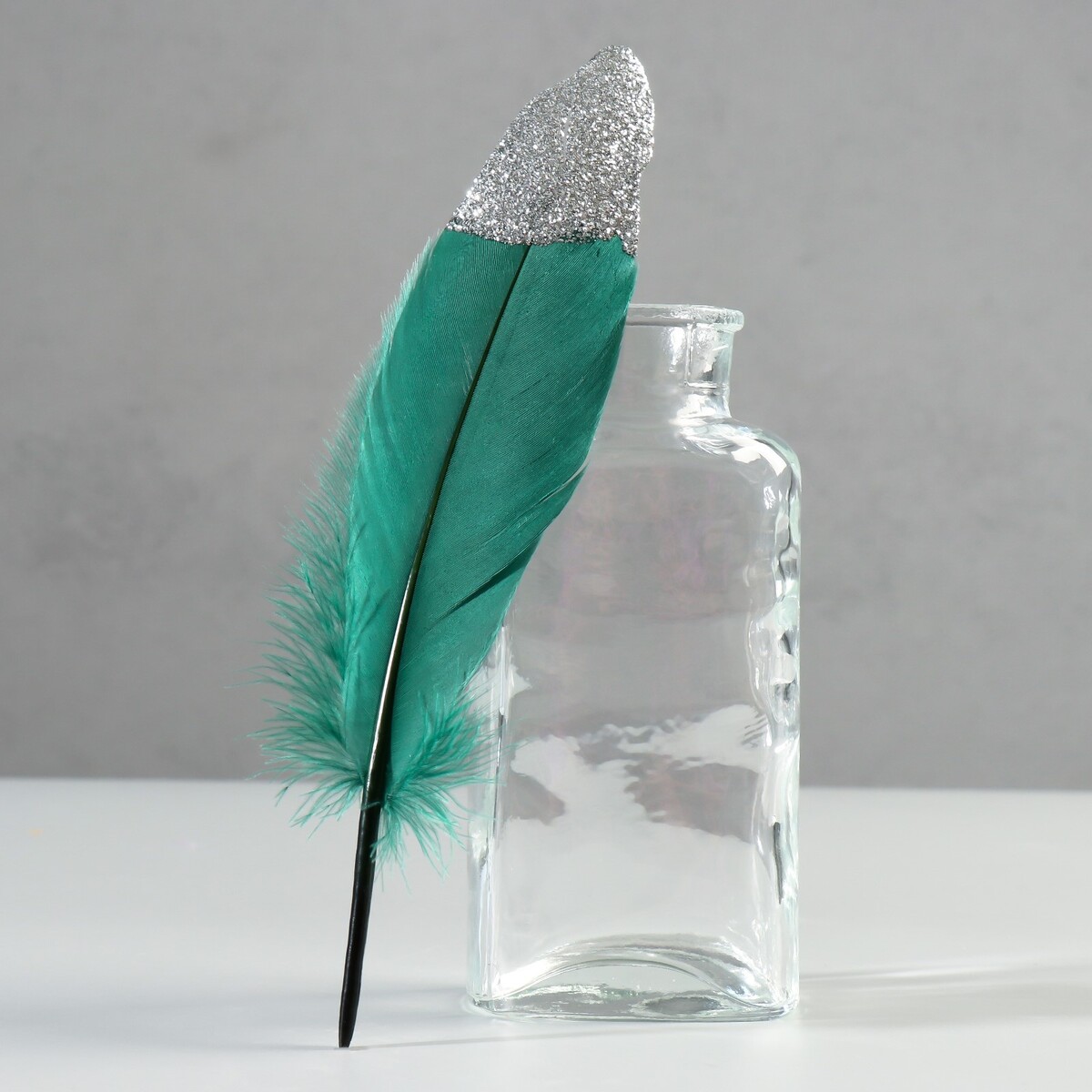 Набор перьев гуся 15-20 см, 10 шт, темно-зеленый с серебрянной крошкой набор для творчества аппликация eva крошкой и раскраска маска на резинке