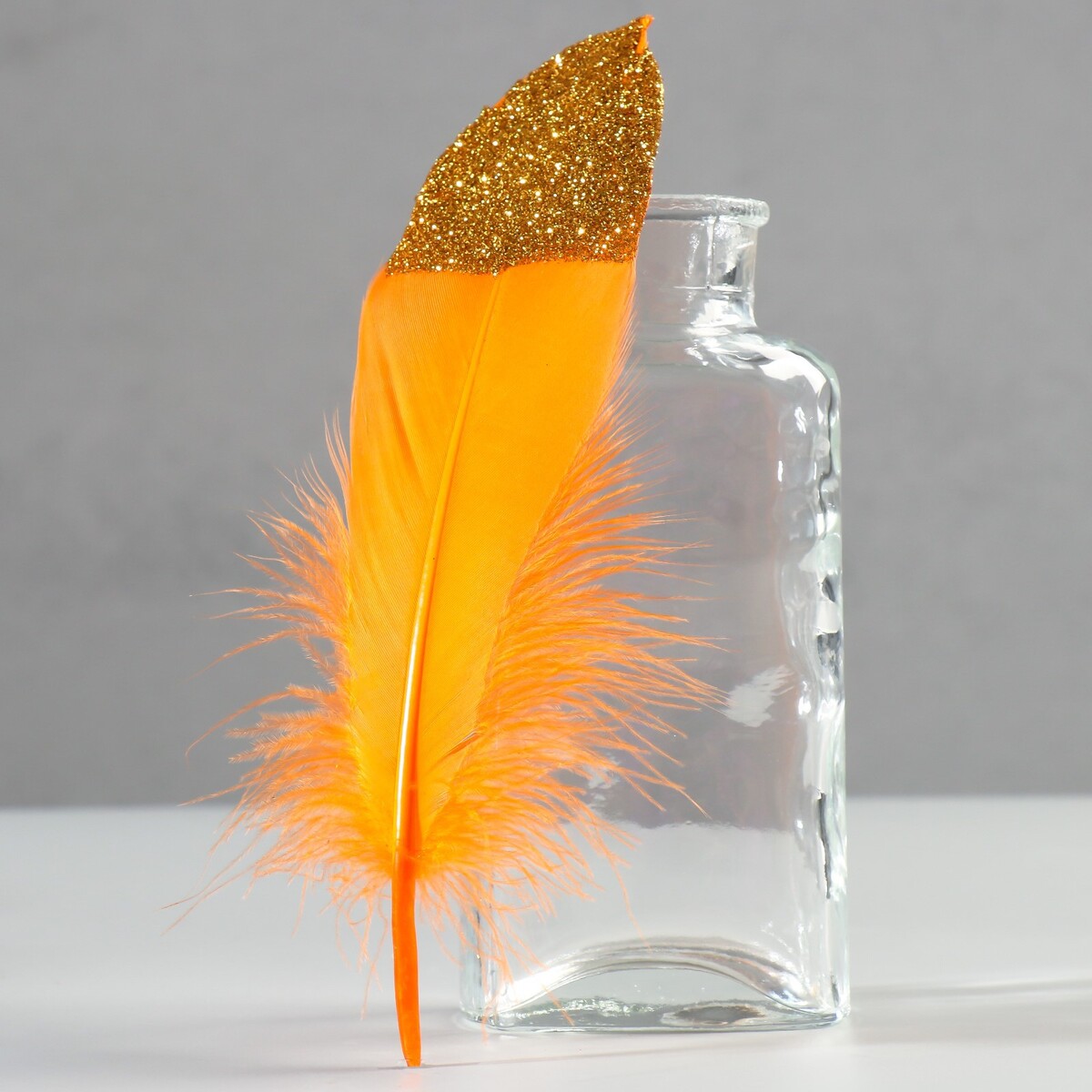 Набор перьев гуся 15-20 см, 10 шт, оранжевый с золотой крошкой набор перьев гуся 15 20 см 10 шт синий с золотой крошкой