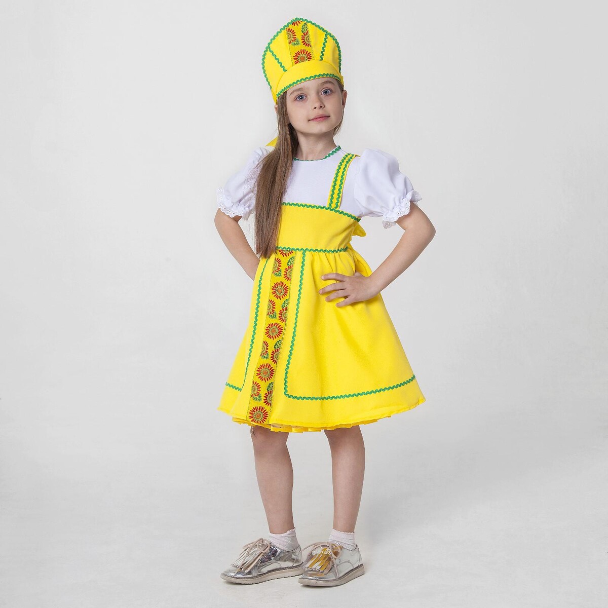Костюм русский народный, платье, кокошник, рост 122-128 см, 6-7 лет, цвет желтый здесь русский дух