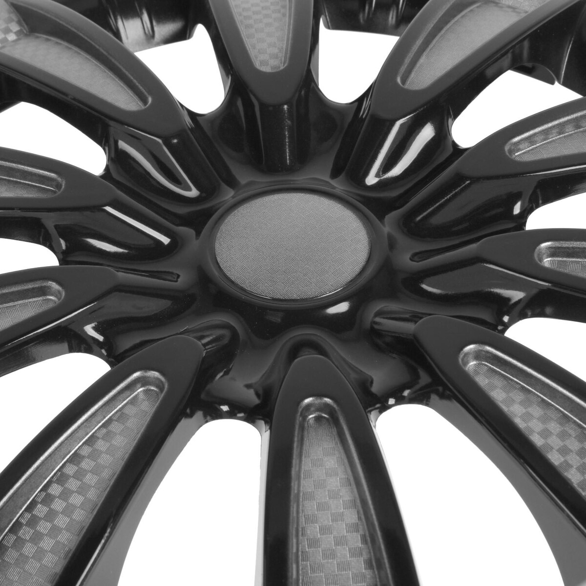 Колпаки колесные r16 tornado, серебристо-черный карбон, набор 4 шт фото