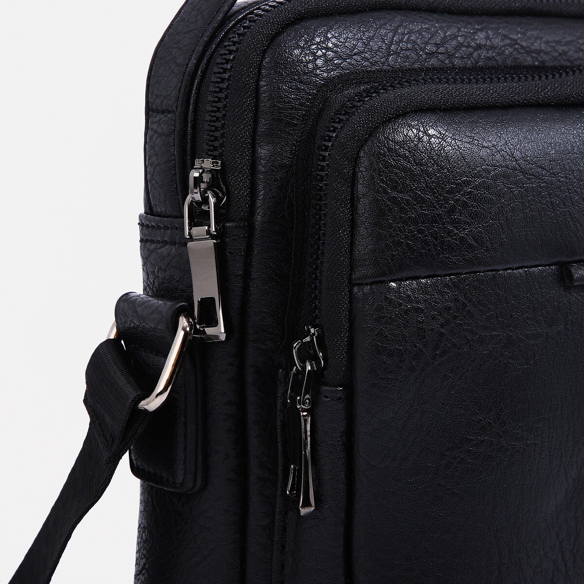 Сумка мужская на молнии, 2 наружных кармана, длинный ремень, цвет черный No brand, размер средний 04879255 планшет - фото 5
