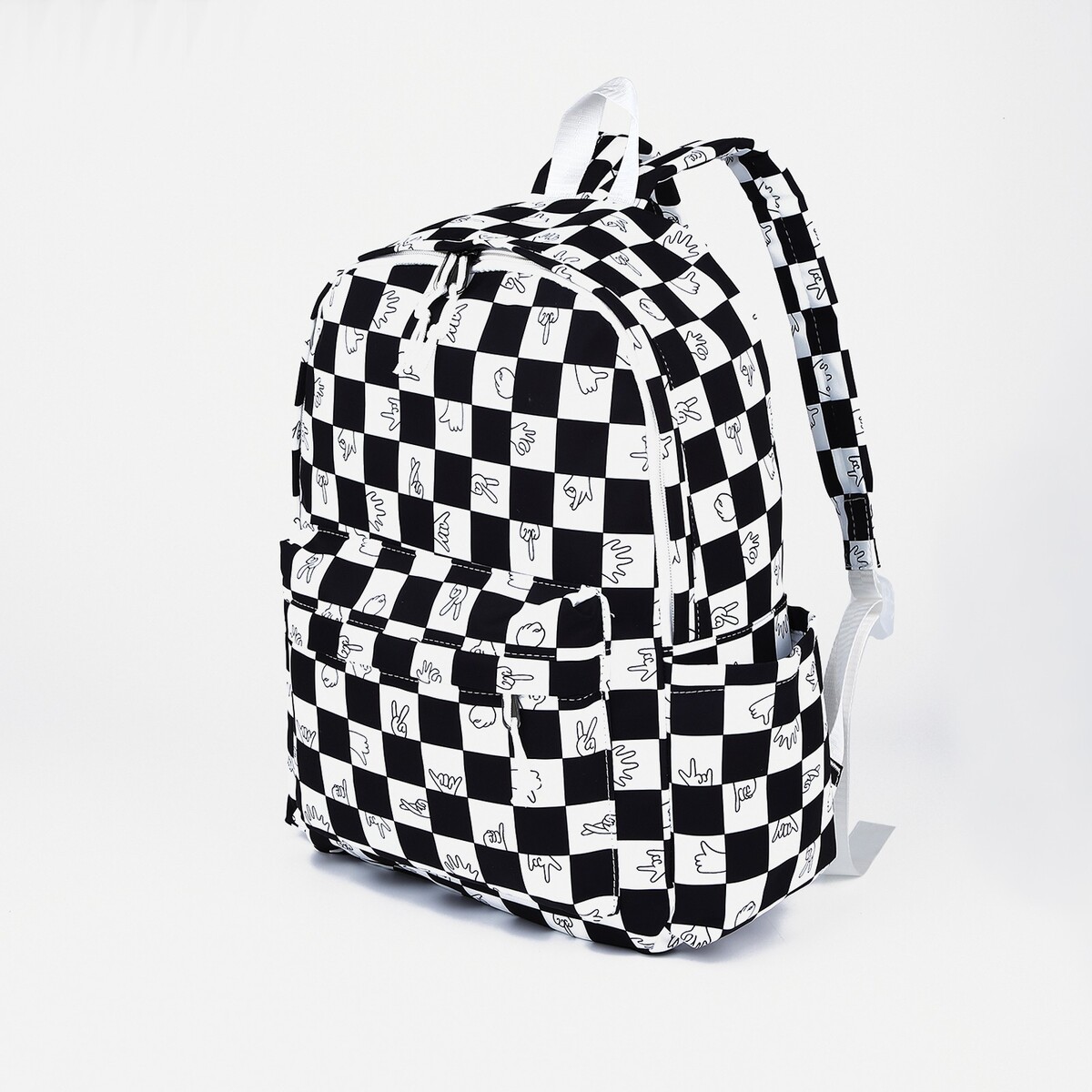 Рюкзак молодежный из текстиля, 4 кармана, цвет белый/черный 20121402mdp картхолдер 4 кармана для карт темно розовый 11х7 5х0 3см