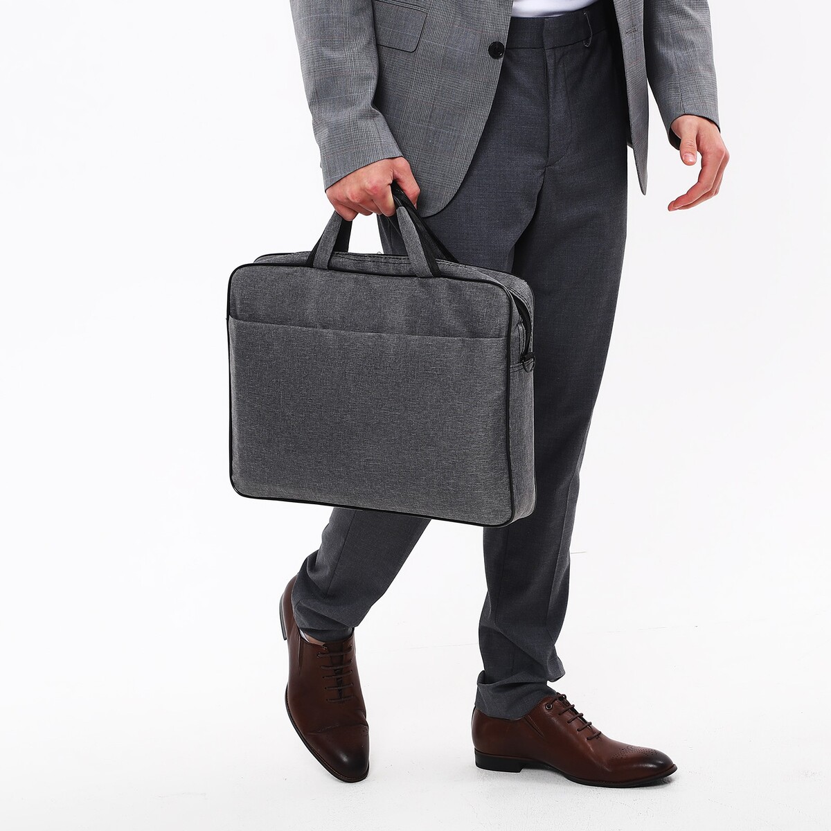 Сумка деловая мужская на молнии, наружный карман, длинный ремень, цвет серый No brand 04880187 - фото 6