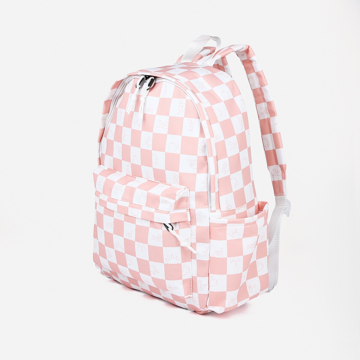 Рюкзак молодежный из текстиля, 4 кармана, цвет белый/розовый рюкзак молодежный бархатный 21х19х10 см зелёный