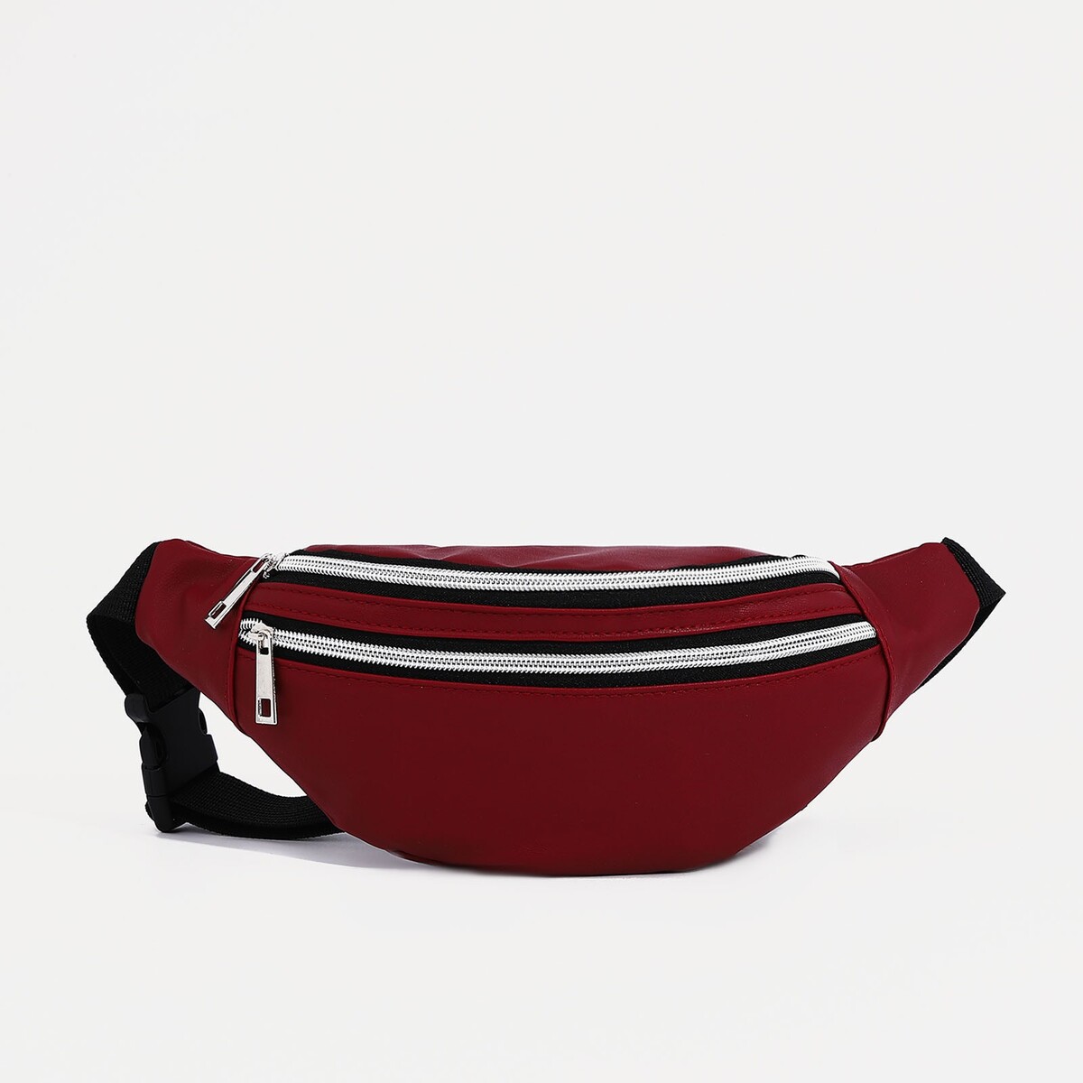 Поясная сумка на молнии, наружный карман, цвет бордовый No brand