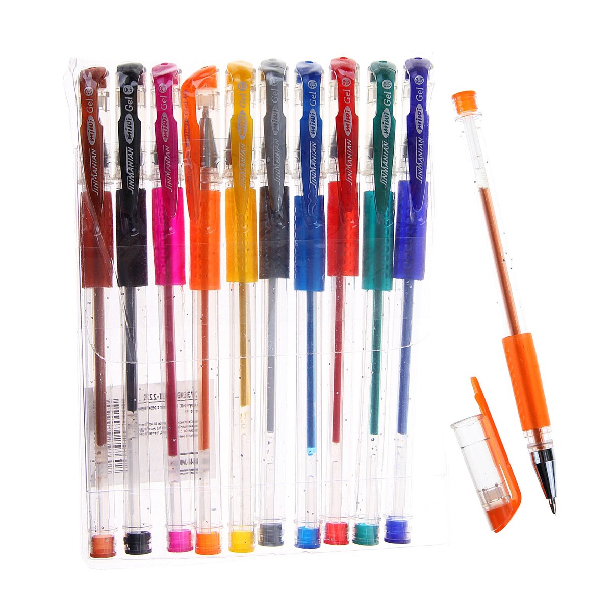 Набор гелевых ручек, 10 цветов, металлик, с блестками, с резиновым держателем набор 12 шт ручка шариковая 1 0мм синяя с резиновым держателем штрихкод на штуке