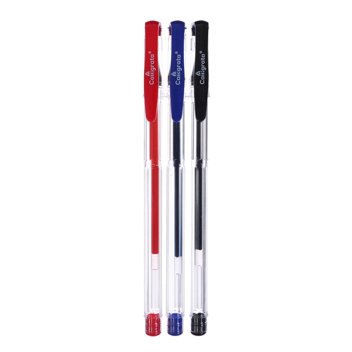 Набор гелевых ручек 3 цвета, стержень синий, красный, черный, корпус прозрачный фото
