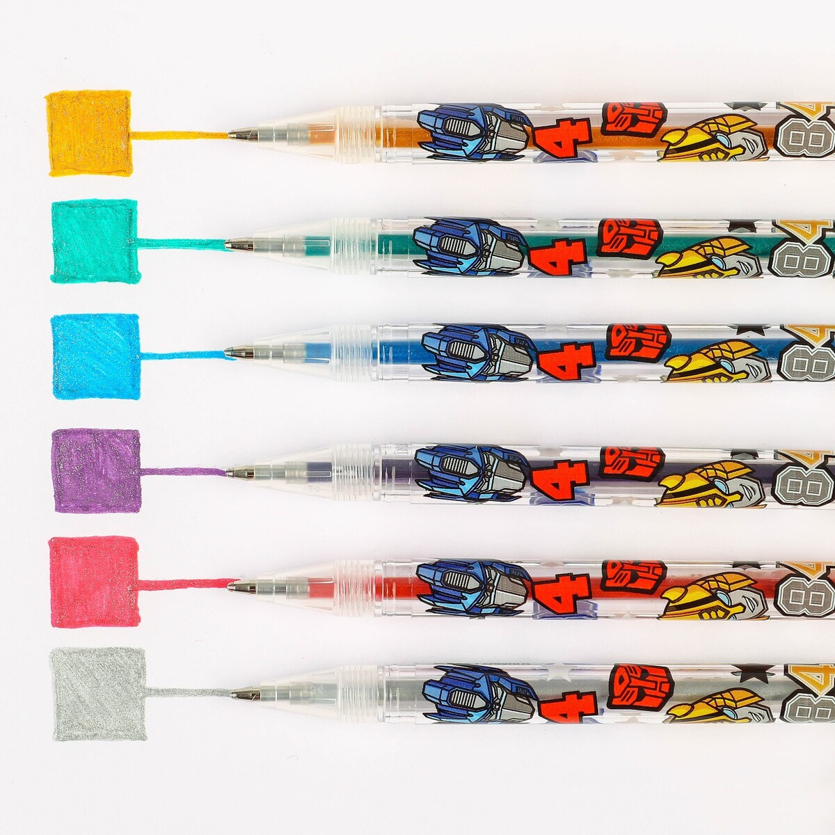 фото Набор гелевых ручек с блестками, 6 цветов, трансформеры hasbro