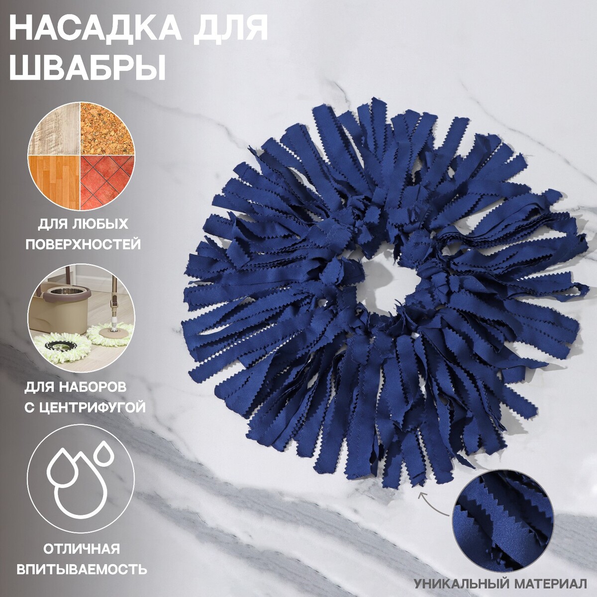 Насадка для швабры насадка для плоской швабры с отжимом доляна арт 2522116 35 5×11 5 см микрофибра синий