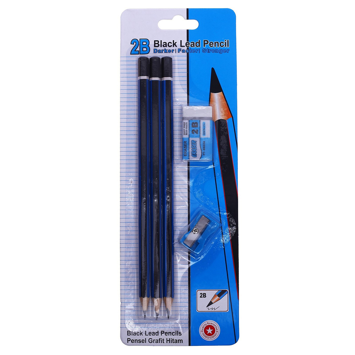 

Набор чернографитных карандашей 3 штуки, точилка, ластик, Черный;микс