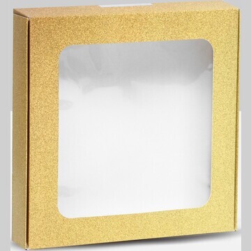 Коробка самосборная, с окном, золотая, 1