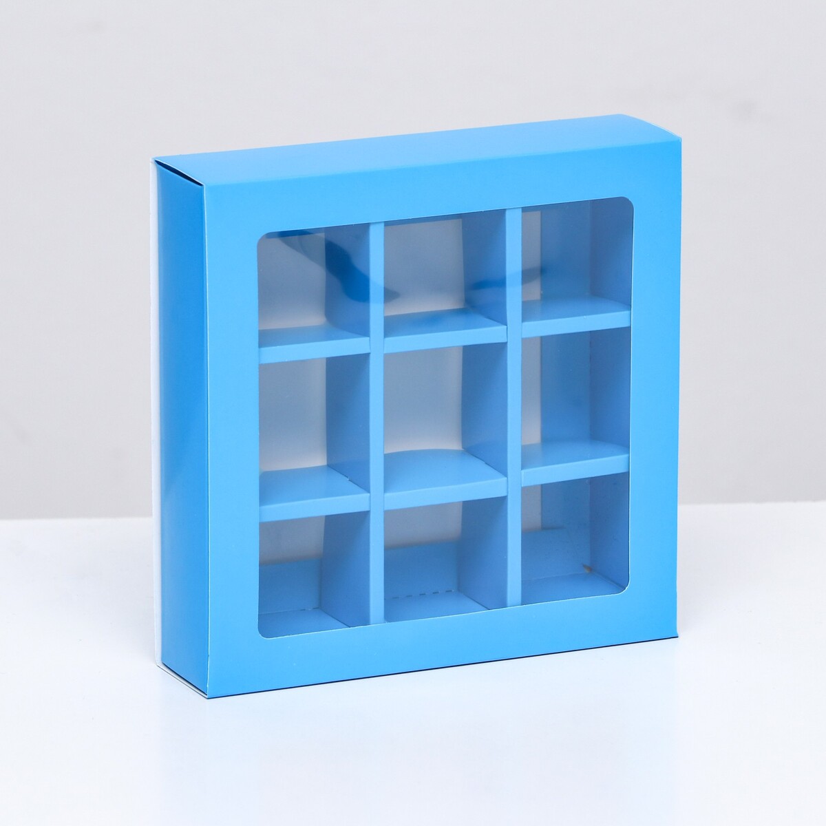 Коробка под 9 конфет с обечайкой, голубой, 13,7 х 13,7 х 3,5 см коробка для конфет 4 шт голубой 12 5х 12 5 х 3 5 см