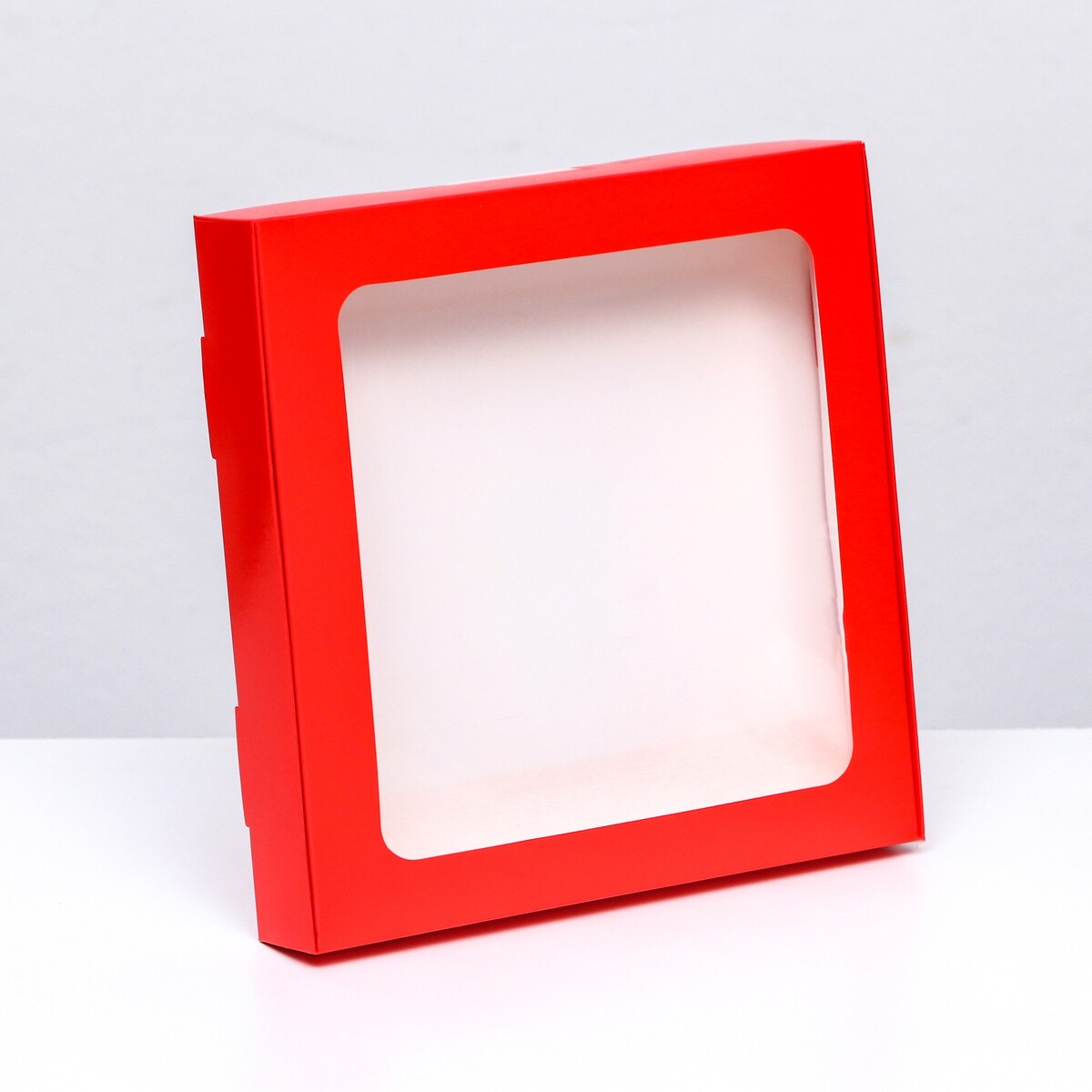 Коробка самосборная, красная с окном, 19 х 19 х 3 см коробка самосборная с окном серебрянная 16 х 16 х 3 см