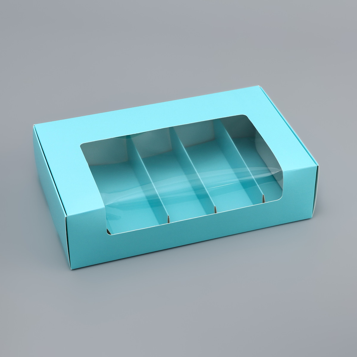 

Коробка складная с окном под 5 эклеров зеленая, 25×15×6.6 см, Зеленый