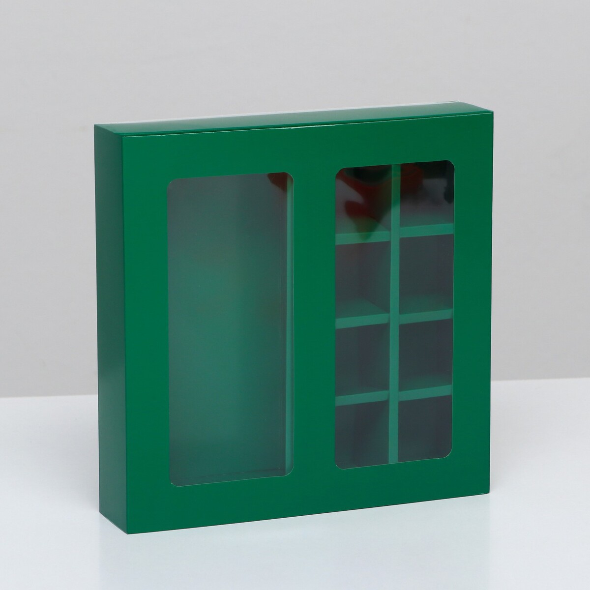 Коробка под 8 конфет + шоколад, с окном зеленая 17,7 х 17,85 х 3,85 см упаковка на 6 капкейков с окном зеленая 25 х 17 х 10 см