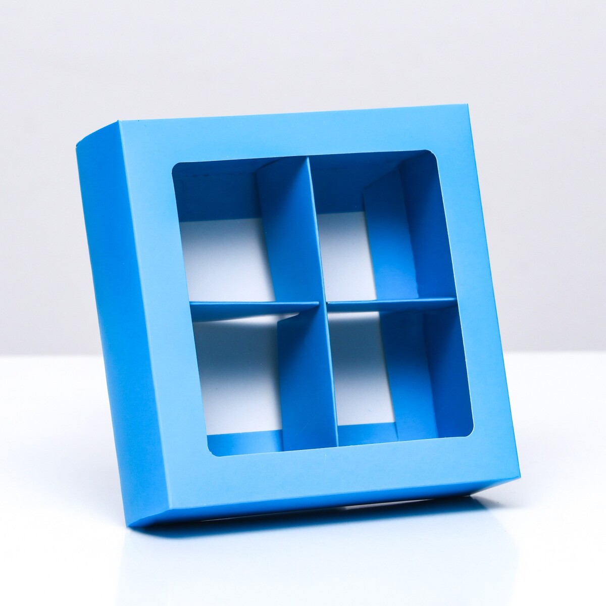 Коробка для конфет 4 шт,голубой, 12,5х 12,5 х 3,5 см, коробка на 4 капкейка голубой 18 5 × 18 × 10 см
