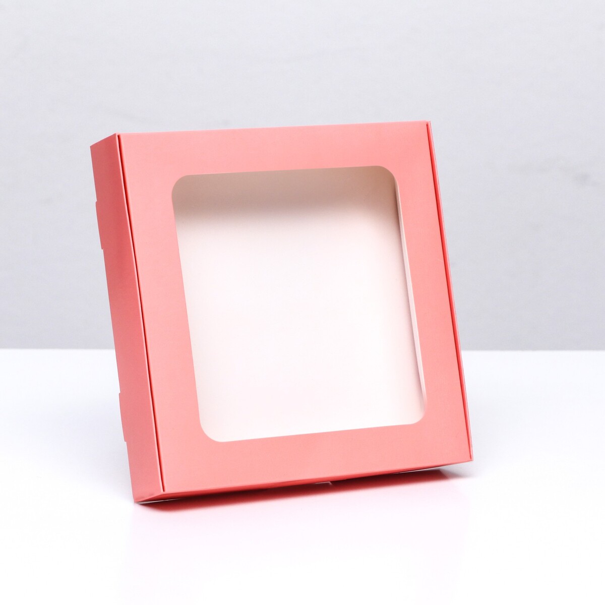 Коробка самосборная с окном розовая, 16 х 16 х 3 см коробка самосборная с окном мятная 19 х 19 х 3 см