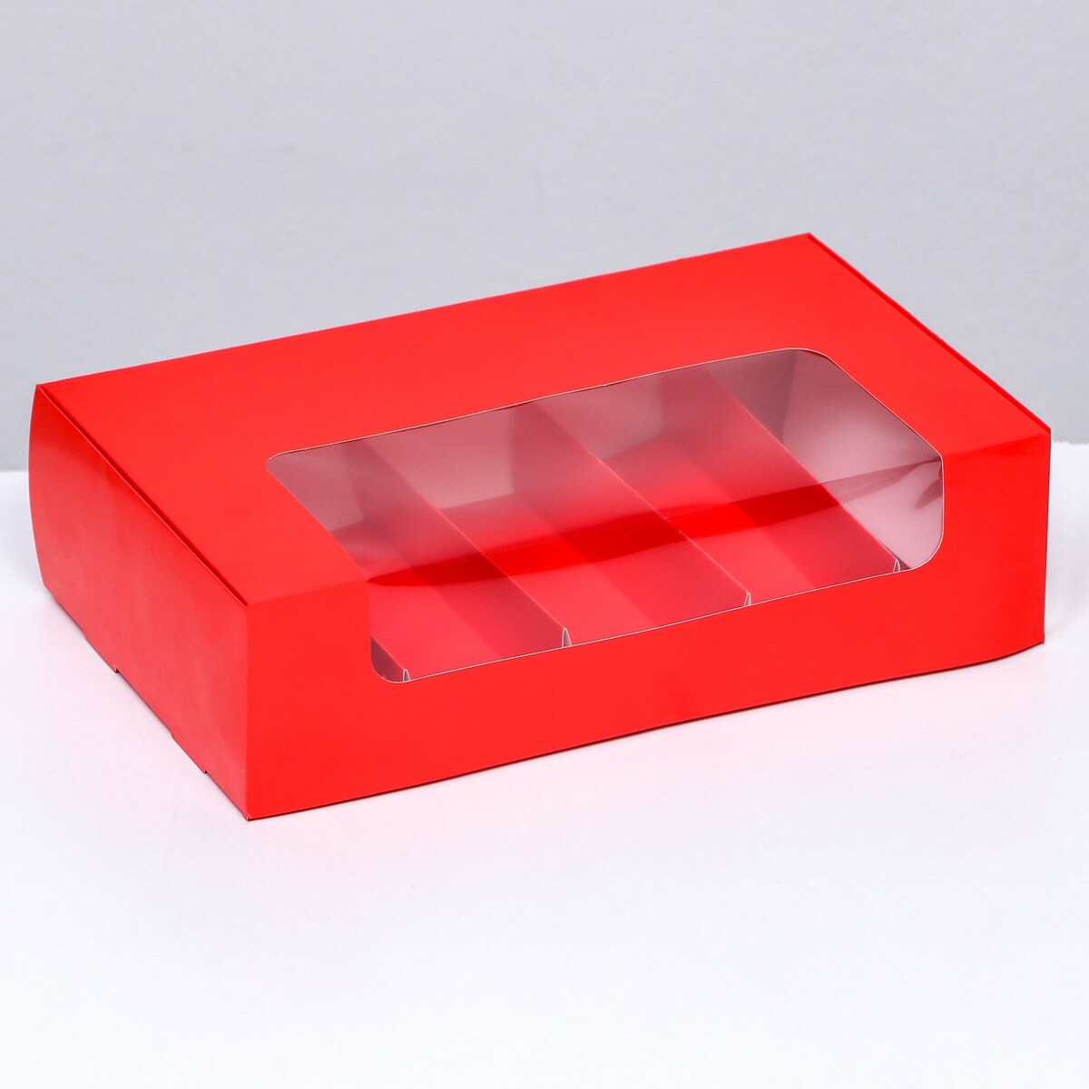 Коробка складная с окном под 5 эклеров красная, 25 х 15 х 6,6 см коробка складная под 5 эклеров голубой 25 х 15 х 6 6 см