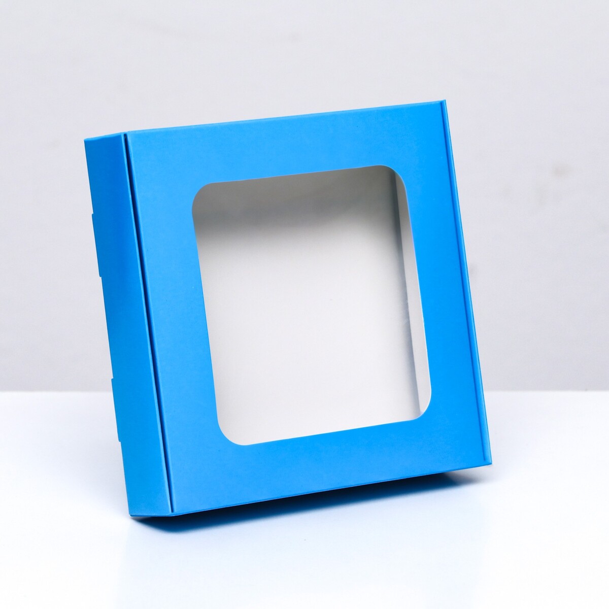 Коробка самосборная с окном синяя, 13 х 13 х 3 см коробка самосборная с окном серебрянная 16 х 16 х 3 см