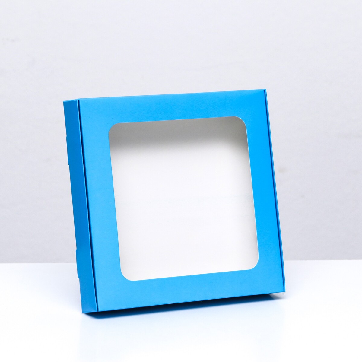 Коробка самосборная с окном синяя, 16 х 16 х 3 см коробка подарочная happy birthday синяя 15 15 8 5см картон