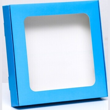 Коробка самосборная с окном синяя, 16 х 